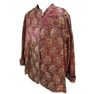 Yi Lin Mandarin Collar Brocade Jacket Lined Silk Blend Blazer Womens